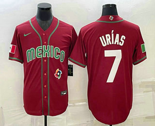 Men%27s Mexico Baseball #7 Julio Urias 2023 Red Blue World Baseball Classic Stitched Jersey->customized nba jersey->Custom Jersey